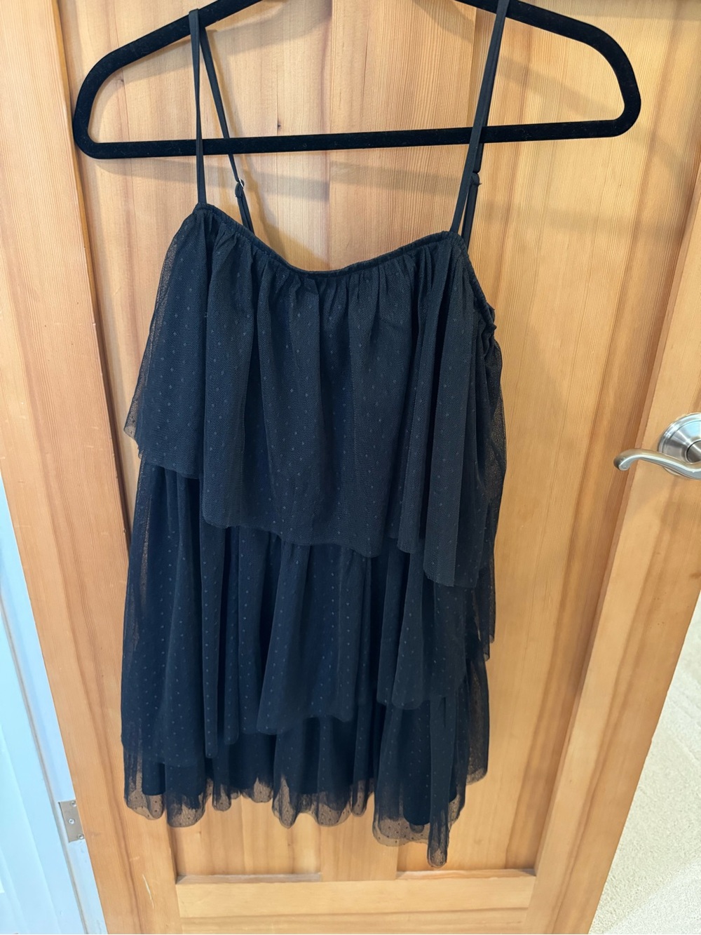 Promesa Black Tulle Layered Mini Dress with Spaghetti Straps. Size Small.NWT